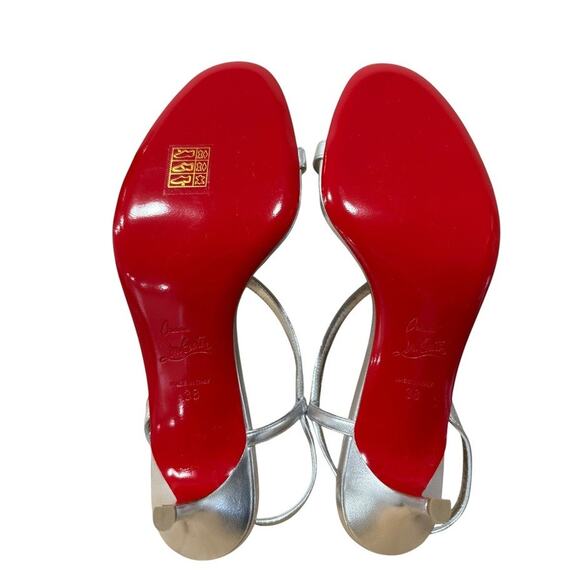 Christian Louboutin Rosalie 55 Metallic Silver Kitten Short Heel Sandal 38 - Picture 3 of 8